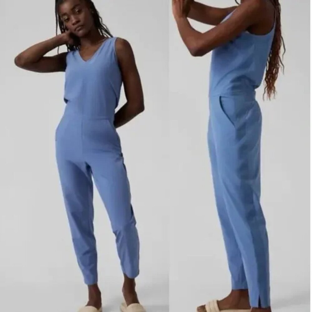 Athleta Brooklyn jumpsuit cottage blue NWT 10P Petite - Picture 1 of 11